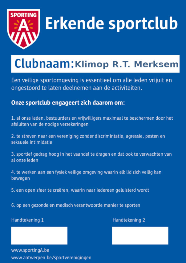 Engagement Erkende Sporting A sportclub, Klimop R.T. Merksem